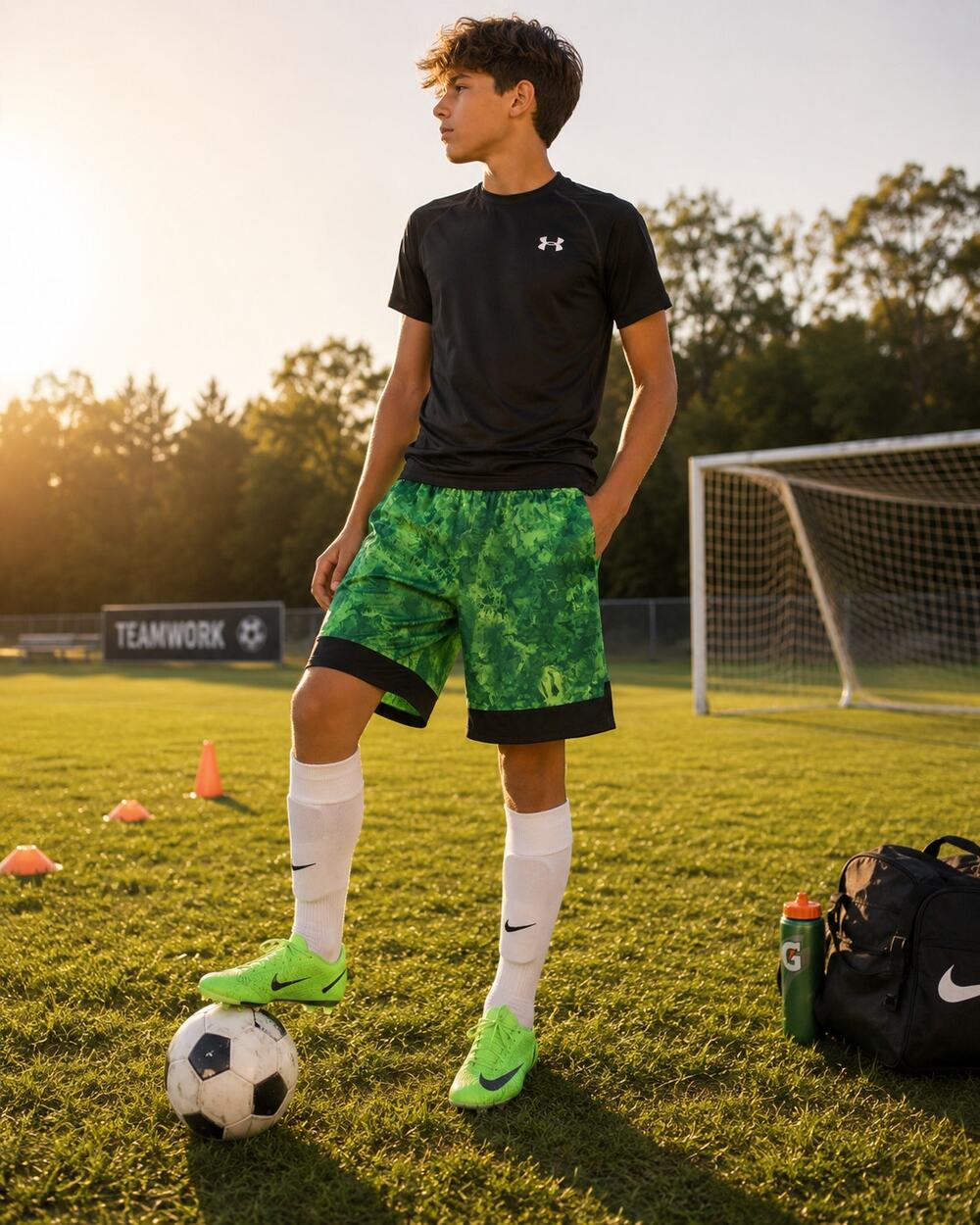 Under Armour Men's Medium Green Performance Training Shorts Loose Fit